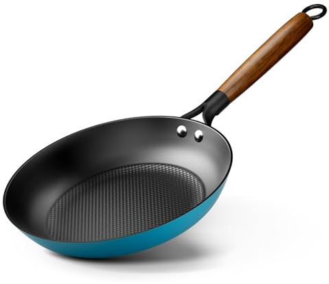 YUTANN Padella in Ghisa, Padella Antiaderente da 24 cm, Legno Manico Rimovibile, Senza PTFE/PFAS/PFOS, Frying Pan Adatto all’Induzione, Gas e Forno