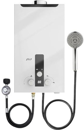 Calentador de agua de gas instantáneo 6/12L, calentador de agua de gas propano GLP con kit de ducha,modos de invierno y verano, calentador de agua instantáneo 12/24KW,para el hogar y el exterior (12L)