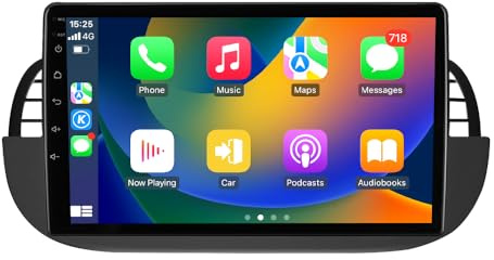 hizpo 9 pollici Touchscreen Autoradio compatibile con Fiat 500 2007-2014 con Carplay/Android Auto 4-core UPC 2+32GB DAB Adattatore autoradio WiFi 4G Mirror Link (nero-1)