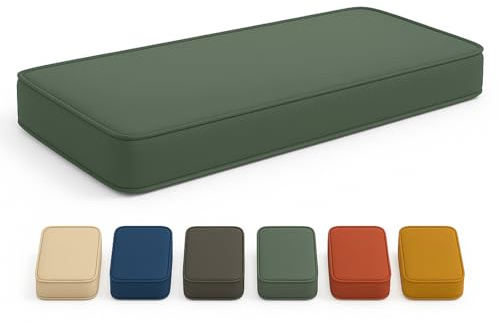 Avacygnation 30x14 Inch Bench Cushion - 2 Inch Thick Small Size Indoor Seat Pad with Custom Piping and Fabric, Removable Cover, Anti-Slip Bottom - for Compact Entryways and Window Seats-Sage Green