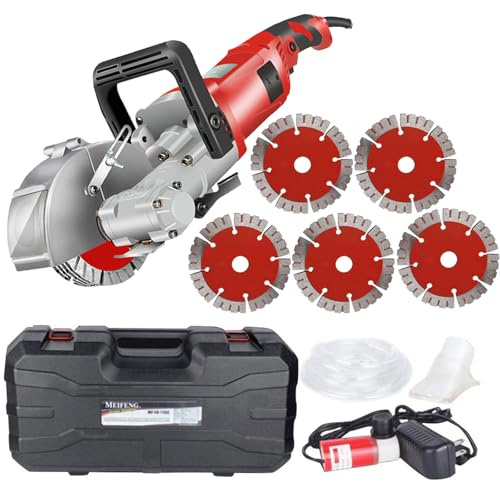 VNNHGB Rainureuse Murale 4000 W, rainureuse pour béton, Profondeur et Largeur de rainure maximales de 3,6 x 3 cm, avec étui et 5 Lames de scie, Rouge (Rouge)