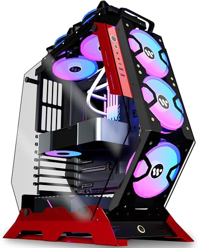 KEDIERS PC Case C570 ATX Mid Tower Tempered Glass Gaming Computer Open Frame Case with 5 PWM ARGB Fans (570 red)