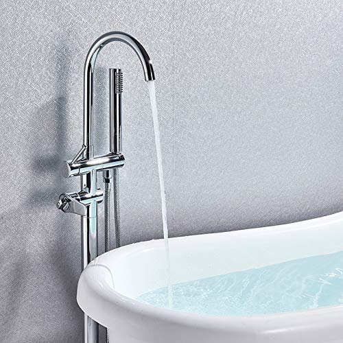 Robinet de Salle de Bain sur Pied, Robinet de Baignoire thermostatique chromé, Ensemble de Douche de Bain autoportant, Bec Rotatif, mitigeur de baigno