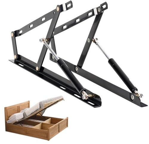 Mecanismo de resorte de bisagra de elevación para cama de almacenam, Kit de mecanismo hidráulico de elevación de cama, Paquete de 2 mecanismos de cama hidráulicos de alta resistencia, Acabado en Negro