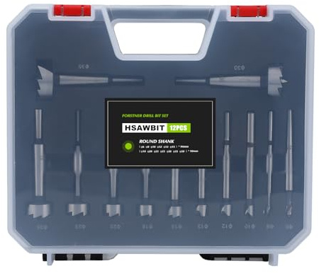 HSAWBIT Forstner Drill Bits for Wood, 12PCS Wood Drill Bit Set (6,8,10,12,13,15,18,20,23,25,30,35mm) Hole Cutter Woodworking Hinge Hole Saw