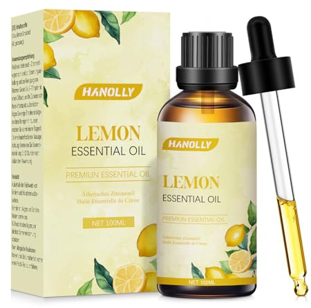 HANOLLY Eterisk Olja Citron 100ml, Eteriska Oljor, För Diffusor, Naturlig Kvalitet, Aromaterapi Olja, För Massage, Ljus, Tvål, Bad, Spa, Förbättra Huden