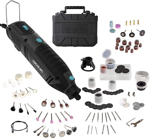 Cecotec Outil Rotatif Multifonction avec Câble Multihand 200 Power, Puissance de 200W, Rallonge Flexible, Vitesse Réglable, Inclut Mallette et 256 Accessoires de Coupe, Ponçage, Polissage et Plus