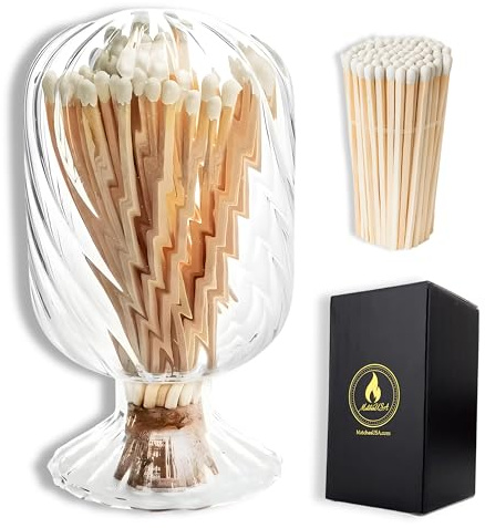 Includes Matches! | Helix Spiral Shaped Glass Matches Cloche | Spiral Decorative Match Holder Jar for Candles Set Display