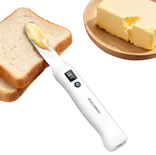 Rocoren Heating Butter Knife, 304 Stainless Steel Cold Butter Spreader,Real-time Smart Display Temp & Battery,Dual Temp Modes for Cheeses,Preserves,Other Spreads with Ease,for Kitchen,Restaurant,Party