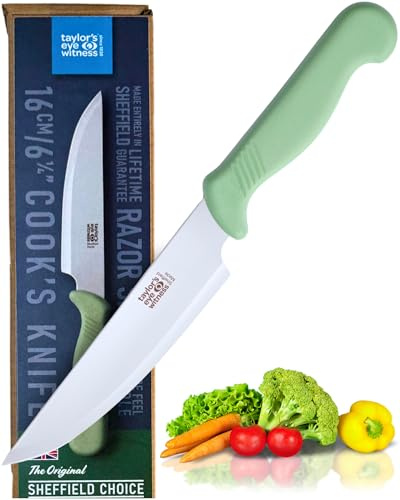 Taylors Eye Witness Sheffield Made Cooks Knife - Heavy Duty & Razor Sharp Chefs Knife with 16cm Ultra Fine Precision Ground Stainless Steel Blade. Ergonomic Fibre Grip Black Handle. Dishwasher Safe