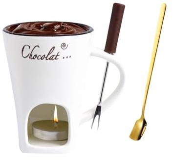 Dqsgiqe Mug À Fondue Au Chocolat, Céramique Tasses À Fondue Au Chocolat avec Fourchette Et Cuillère, pour Fromage Trempette Dîner Mariage Fête Rendez-Vous Anniversaire