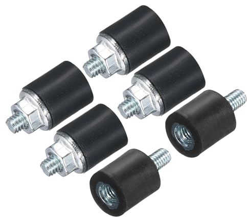 QUARKZMAN 6 Stück M3x6mm Gummi-Isolatoren Mit Gewindestiften 8x8mm Männlich Weiblich Vibrationsdämpfer Verzinkte Zylindrische Antivibrations-Isolatoren Mit 6 Stück M3 Kontermuttern