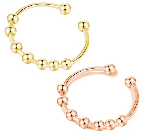 Justerbar spinnerring för dam i rostfritt stål - roterande ring med eleganta glidande pärlor för kvinnor, män, - trendig minimalistisk present, Ajustable, Rostfritt stål, inte tillämpligt
