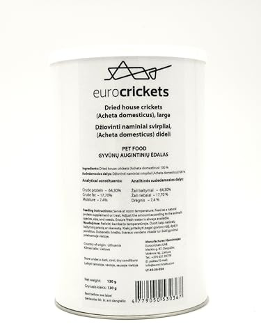 Eurocrickets Nourriture séchée pour adultes avec ailes - 1000 ml (environ 130 g) - Nourriture contre les insectes pour reptiles, oiseaux, hérissons, poissons et tortues