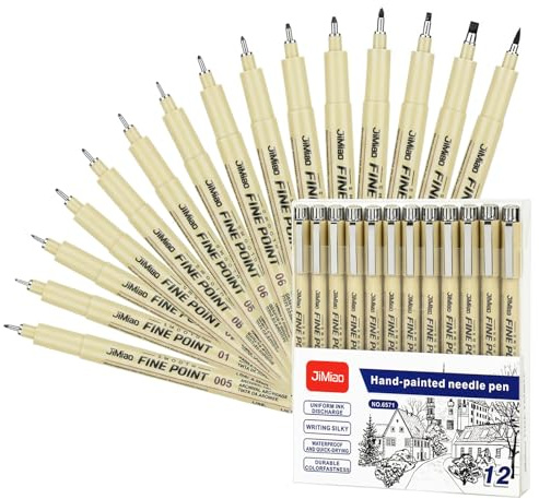 Xiansini 12 Stück Fineliner Set Schwarz, wasserfeste Fineliner mit 12 verschiedenen Spitzen, Zeichenstifte für Illustration, Manga, Skizzieren, Handlettering, technisches Zeichnen und Schreiben