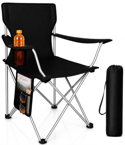 EDIESI, Silla Plegable Camping, de Acero y Tejido Oxford, Asiento Ligero y Resistente para Playa, Pesca, Picnic, Jardín y Actividades Exterior (Negro Azabache)