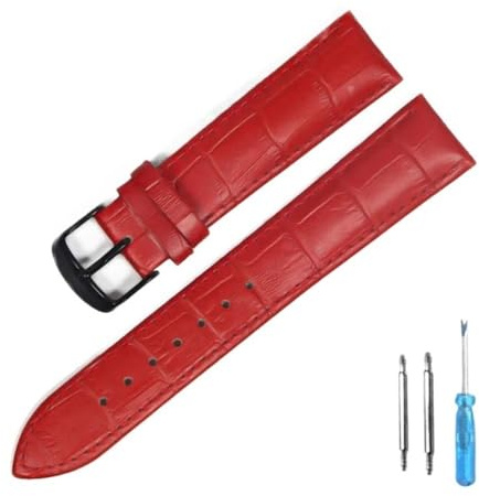yangfangmei Klockband Läderremmar Klockarmband 12 mm 18 20 22 Klocktillbehör(Red Black,16mm)