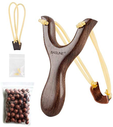 BASUNE Solid Wooden Slingshot with Classic Construction Hunting Slingshot for Catapult Game, Outdoor, Hunting-for Adult (Deep Brown)