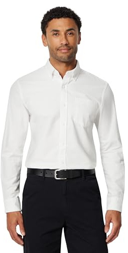 Amazon Essentials Camicia Oxford con Tasca a Maniche Lunghe Uomo, Bianco, XS