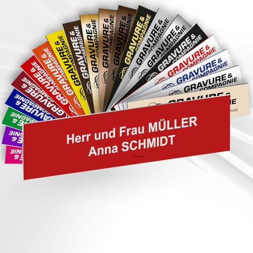 Briefkastenschild – Personalisiertes PVC Namensschild mit Gravur – selbstklebend – 1 bis 3 Zeilen – 10 x 2,5 cm (Rot)