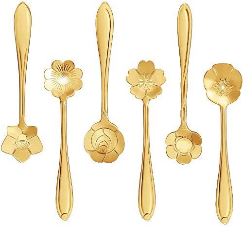 Stainless Steel Creative Flower Coffee Spoon Soup Spoons Sugar Spoons, Ice-Cream Tea Stirring Spoons 4.8 Inches Retro Dessert Demitasse Espresso Spoons Cutlery Kitchen Tableware-Set of 12