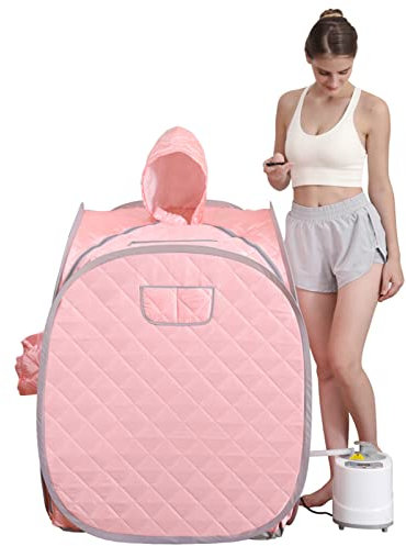 ZONEMEL Portable Steam Sauna Kit for 1 Person or 2 Person Full Body Home Sauna Spa, Leg Detox Relaxation, 2L Steam Pot, Remote Control (Pink, L 33.5”x W 32.3”x H 41.7”)