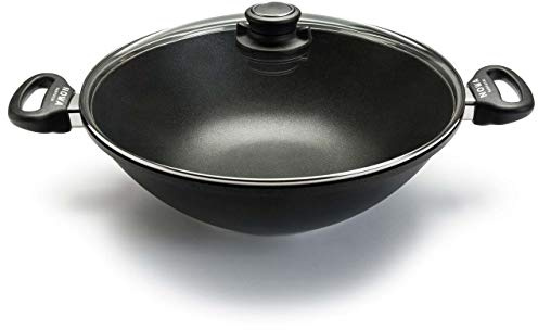NOWA Aluguss Wok + Gratis Deckel, backofenfest bis 280 °C, Antihaft beschichtet, Induktion, Made in Germany, für alle Herdarten, Durchmesser (Ø 32 cm)
