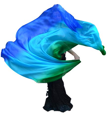 Winged Sirenny Handbemalter Seidenschleier für Bauchtanz, 3-Farben Voile mit handgerollten Kanten, 270x110cm Leichter Mulberry Seidenstoff für Orientalischen Tanz & Aufführungen