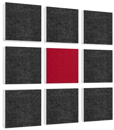 platino24 Akustikpaneele aus Basotect G+ mit Filzoberfläche I 9 Stück I 27,5 x 27,5 cm I Wandpaneele in Anthrazit & Bordeaux I Paneele aus Schaumstoff I Schalldämmung in Büro & Wohnung