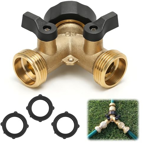 Divisor de manguera de 2 vías en forma de Y rosca estándar europea 3/4, con válvulas individuales de encendido/apagado de latón, conectores macho de manguera, jardín, césped