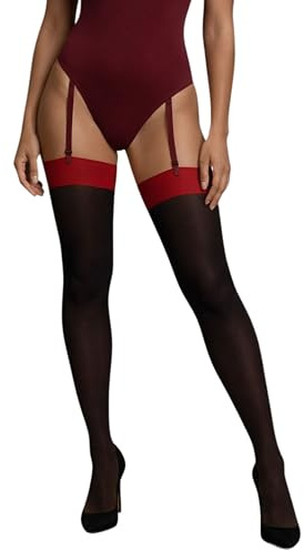 JUST BEAUTY TOUCH Bas semi-opaques 40 deniers Uni Tailles S à 4XL 12 couleurs conçues pour être portées avec un porte-jarretelles, Noir/rouge., XL-XXL Grande taille