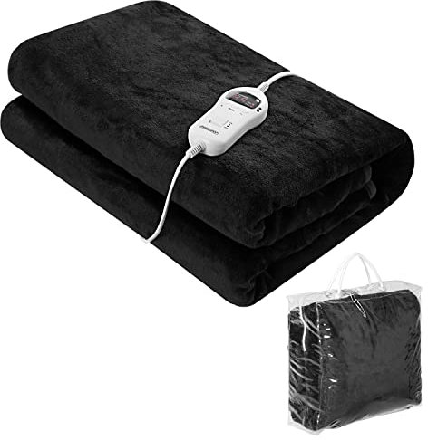 Monzana® Elektrische Heizdecke 180x130cm 120W 10 Heizstufen 10h Timer Abschaltautomatik Überhitzungsschutz waschbar Fleece Wärmedecke für Bett schwarz