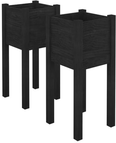 vidaXL 2X Massivholz Kiefer Pflanzkübel Hochbeet Pflanzbeet Gemüsebeet Pflanzkasten Blumenbeet Blumenkasten Blumenkübel Frühbeet Schwarz 31x31x70cm