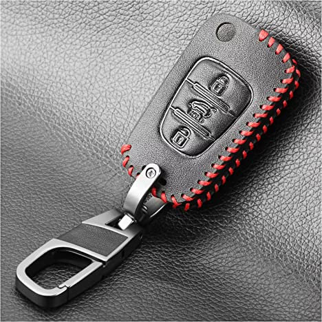 ALIANQ Leder Autoschlüssel Hülle für Hyundai i20 i30 ix35 Creta Solaris Elantra Accent für Kia Ceed K2 K5 Sportage 3 Tasten Auto Remote Shell Fob