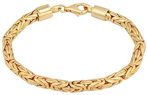 Kuzzoi Buddha Silber Armband für Herren, handgefertigtes Königsketten Armband (5 mm) aus 925 Silber vergoldet, goldenes Königsarmband für Männer, Länge 19 cm