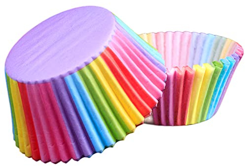POPOYU 100Pcs Rainbow Paper Cupcake Cases for Baking, Muffin Cup Cake Liners Disposable Small Wrapper LGBT Pride Party Wedding Birthday Christmas Decoration