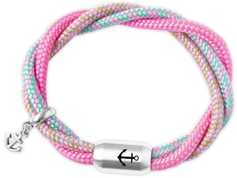 Paris Montana Das Original Anker-Boho Segeltau-Armband, Dreireihig Geflochten, Unisex, Gravur, Anhänger, Magnetverschluss, Durchmesser 8mm Ø