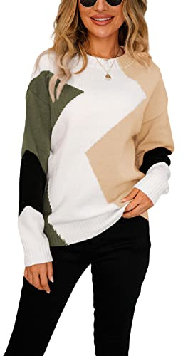 HEYPORK Damen Herbst Winter Warm Bequem Pullover Casual Mode Strickjacke Strickpullover Frauen Bottoming Diamant Pullover Pullover Langarm Rundhals Gestrickt Pullover