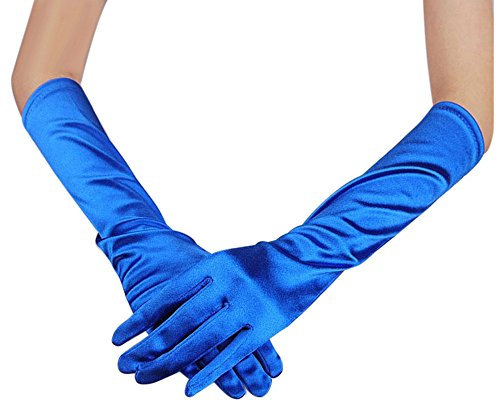Classic Opera Party Handschuhe 1920s Handschuhe Damen Lang Satin Braut Party Handschuhe Elegant Hochzeit Kostüm Opern Handschuhe Ellenbogen Lang Karneval Kostüm Satinhandschuhe (Blue, One Size)
