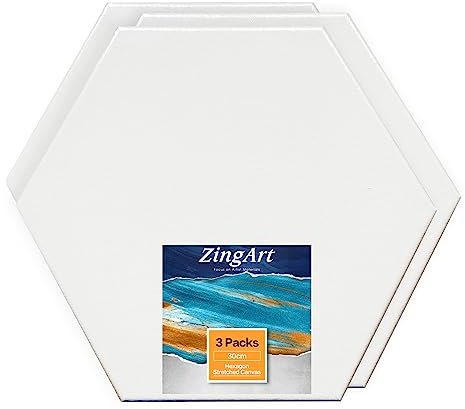 Leinwände zum Malen Weiss Sechseckiges Stretchboard, 100% Baumwolle, grundiert, leerer Leinwandrahmen, 3er-Set, 30 cm, für Studenten, Künstler, Hobbymaler, Anfänger, Ölmalerei