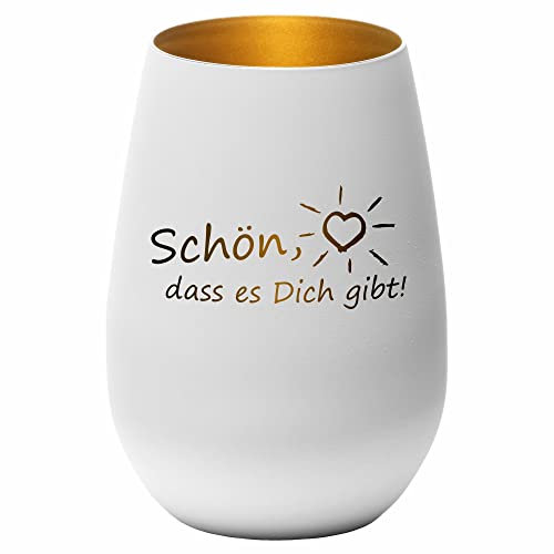 4you Design Windlicht Schön, DASS es Dich gibt (Metall-Weiß-Gold), Teelichthalter zum Valentinstag, oder Geburtstag, Spülmaschinengeeignet, Geschenkidee für Mama, Papa 465 ml