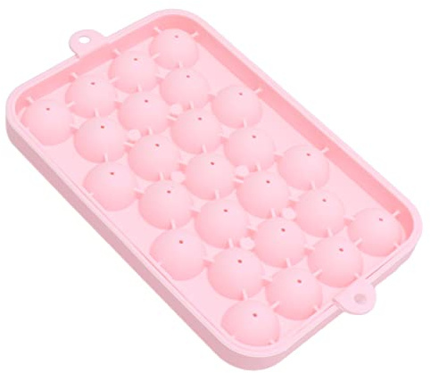 Plateaux à Glaçons, Bac à Glaçons Sphérique en Silicone à Dégagement Facile à 25 Grilles Moule à Glaçons Petit Moule Rond pour Hockey sur Glace Machine à Glaçons avec Couvercle (Rose)