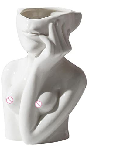 NSXIN Kopf Gesicht Vase Blumenvase Keramik Vase Aesthetic Deko Frau Body Blumenvase Weiß Modern Nordische Dekorative Vase Schreibtisch Home Deko Für Heimdekoration Wohnzimmer (Stil B)