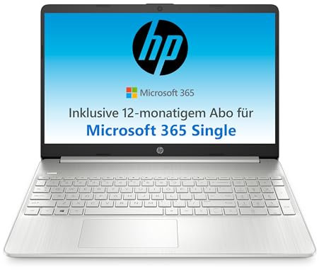 HP Laptop | 15,6 FHD Display | Intel Celeron N4500 | 4 GB DDR4 RAM | 128 GB SSD | Intel UHD Graphics | Windows 11 Home im S-Modus | QWERTZ Tastatur | Silber | inkl. Microsoft Office 365 Single