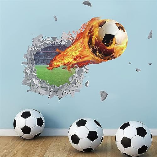 ANHUIB 3D Fussball Wandtattoo,Durchbruch Fussball Wandaufkleber,Wandtattoo Kinderzimmer,Wandtattoo Jugendzimmer Junge,Wandsticker Kinder Fußball,Teenager Schlafzimmer Deko Wandaufkleber Geschenk