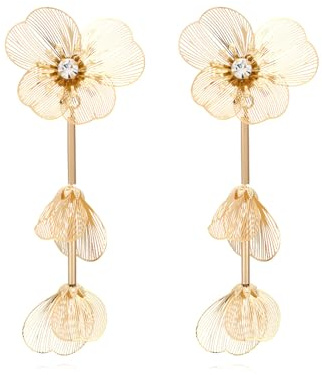 Boho Hawaiian Blume Lange Dangle Ohrringe für Frauen, Bohemian Gold Layered Petal Übertriebene Hochzeit Schmuck Ohrringe für Mädchen