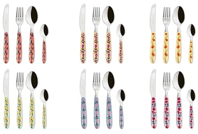 Excelsa Arles Lot de 24 couverts multi-décor, en acier inoxydable, manche en plastique