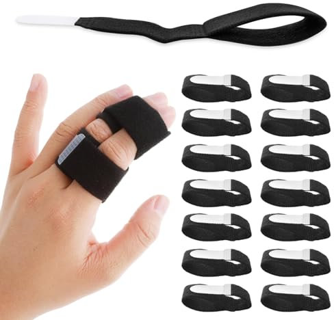 DSLSQD 14 Stück Finger Klammer Schiene,Fingerschiene,Verstellbare Fingerschutz,Finger Buddy Bänder,Fingerbandage für Kleiner Finger Mittelfinger Ringfinger,für Gebrochene Verletzt Finger-Schwarz