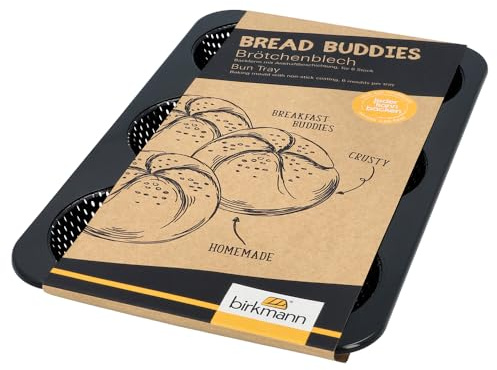 Birkmann, Bread Buddies, Brötchenblech, perforierte Backform aus Karbonstahl für 6 Brötchen, mit Antihaftbeschichtung und Rezept, 331051 | l für 6 Brötchen, mit Antihaftbeschichtung und Rezept, 331051