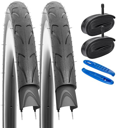 YunSCM 2er-Pack 60TPI Nylon Pannensicher 26 Zoll Reifen 26x1.50 Mantel 40-559 und 2er-Pack 26 Zoll Schlauch AV32mm Ventil kompatibel Faltbarer 38-559 26x1.50 Fahrradreifen und schlauche